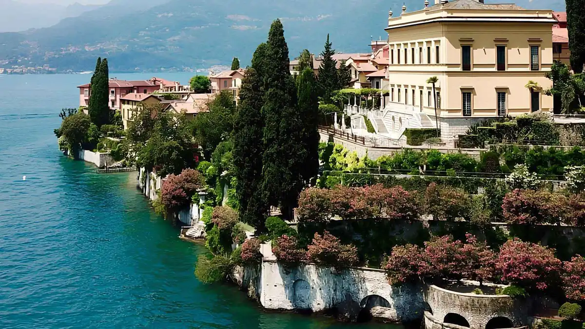 Terraced botanical garden at Villa Cipressi looking out over Lake Como
